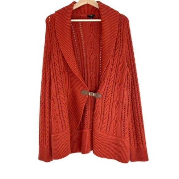 Talbots Orange Cable Knit Wrap Sweater - Picture 2 of 6